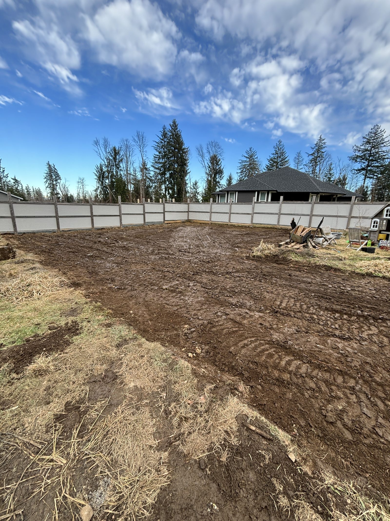 Backyard grading after clearing Vancouver Island