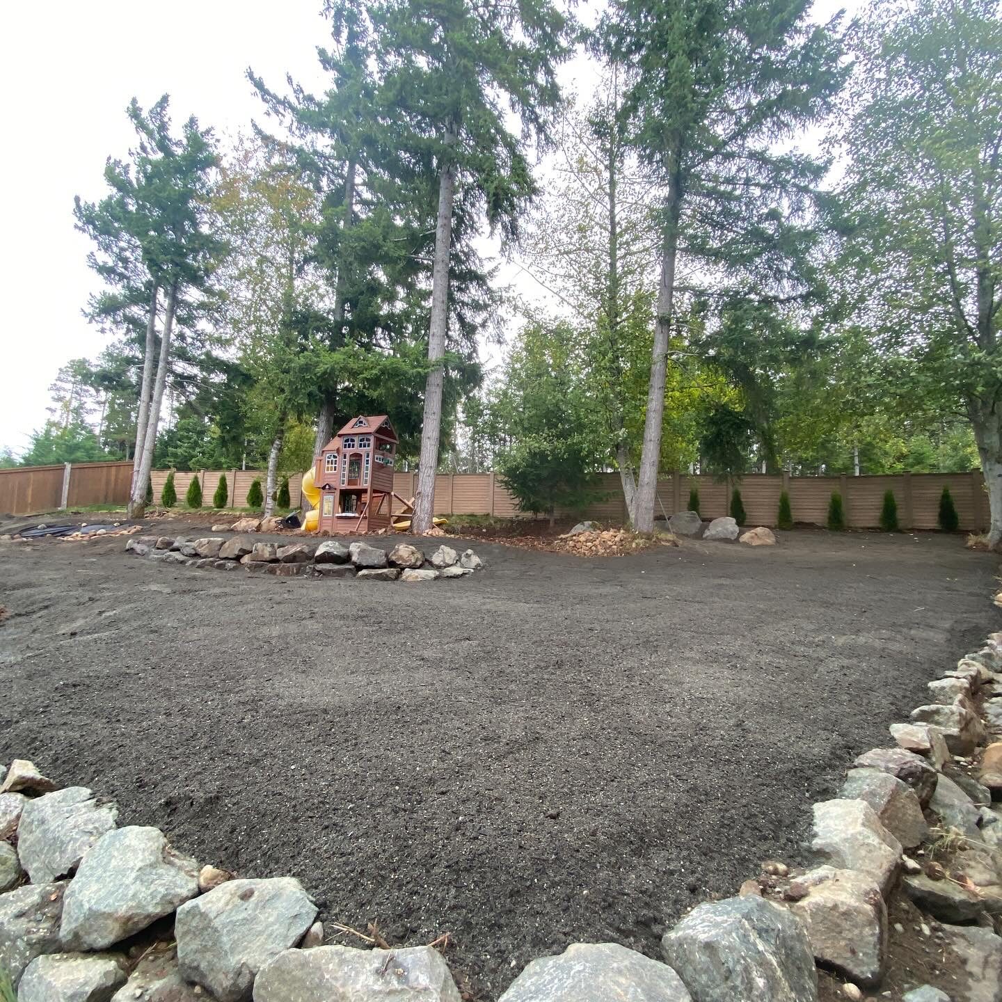 Gravel base prepared for backyard Vancouver Island