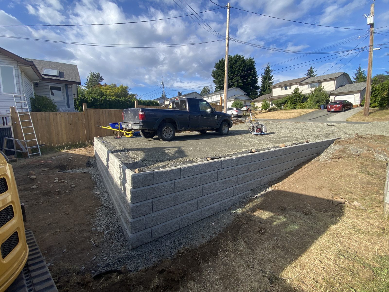 Parking pad construction progress Vancouver Island