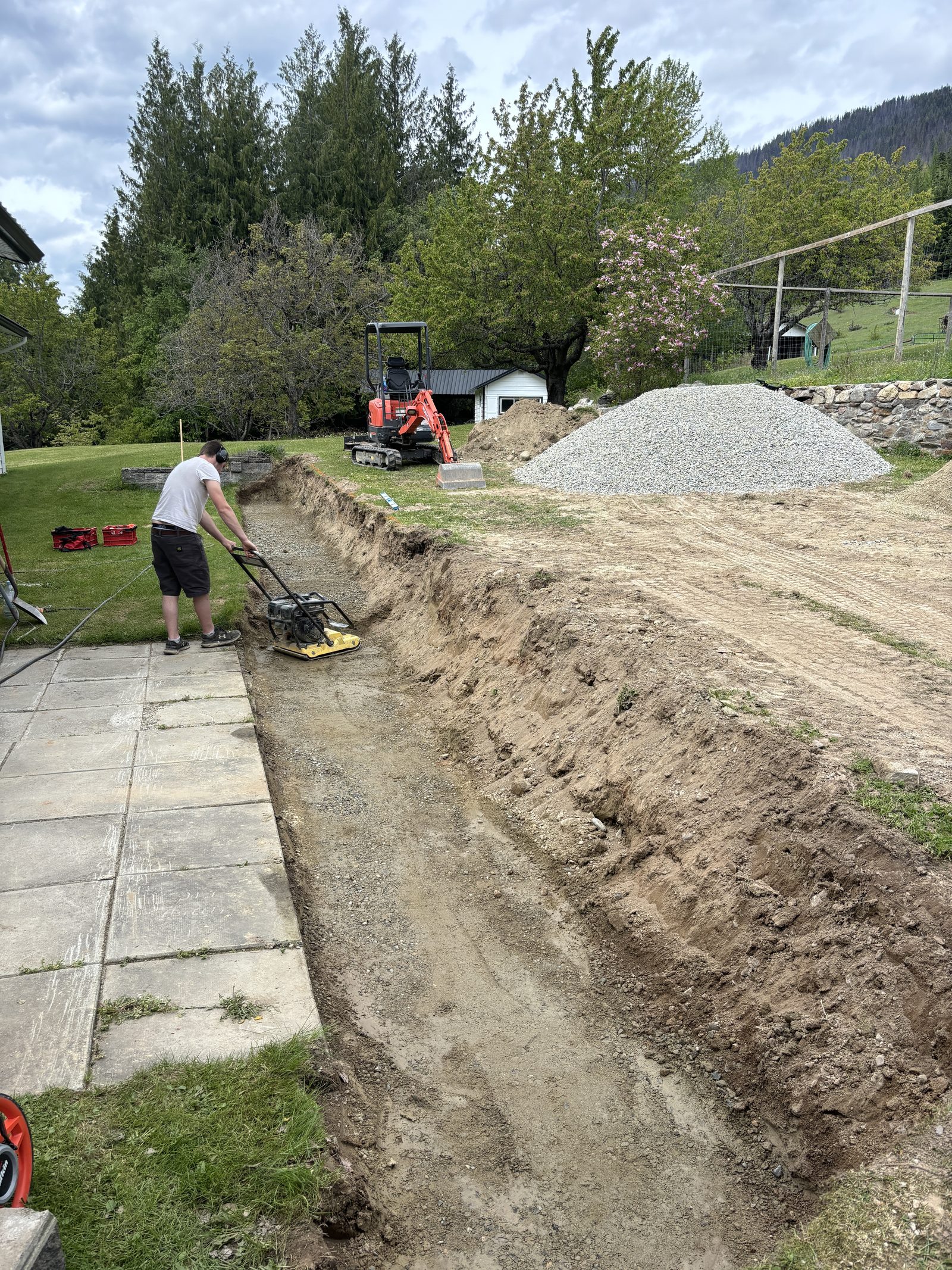 Retaining wall construction progress Vancouver Island