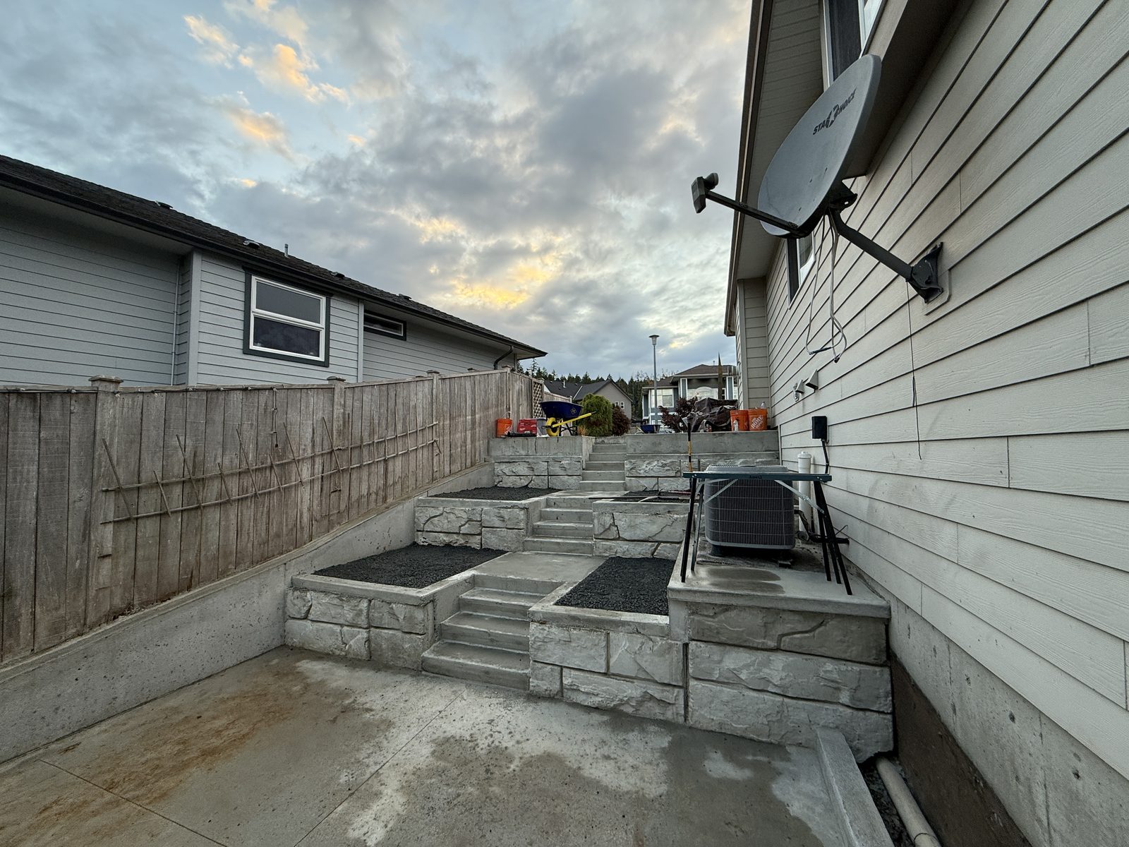 Completed tiered retaining wall Vancouver Island